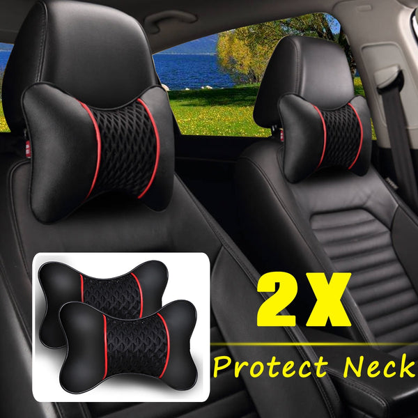 2Pcs PU Leather Knitted Car Pillows