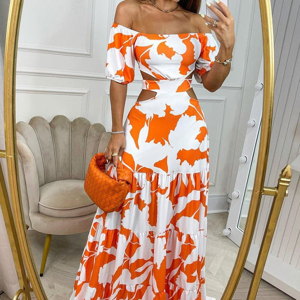 Women Dress  Off-Shoulder Long Skirt Robe