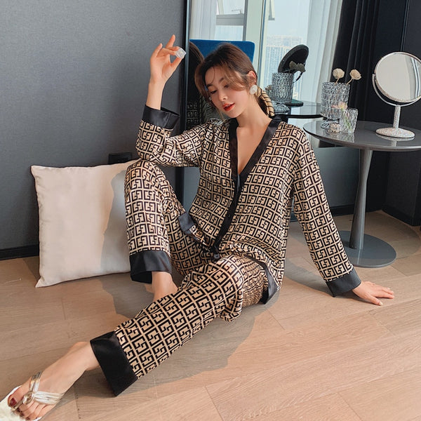 Two Piece Ice Silk Pajamas Fashion